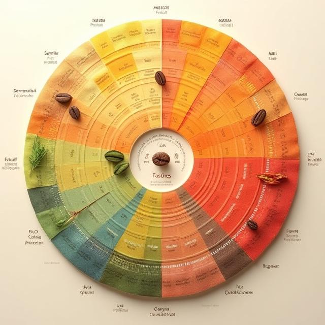 An interactive Specialty Coffee Association (SCA) flavor wheel, illustrating a spectrum of coffee tastes with concentric circles for categories like 'Fruity', 'Floral', and 'Nutty'.