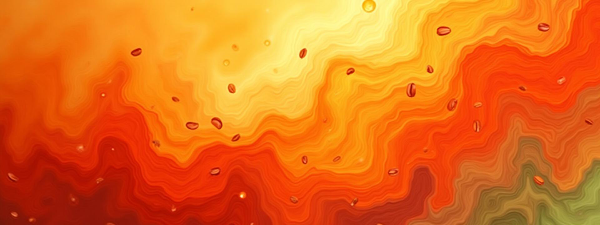 Stylized graphic representing different flavor notes such as fruits, flowers, and chocolates, creating an abstract, vibrant background.